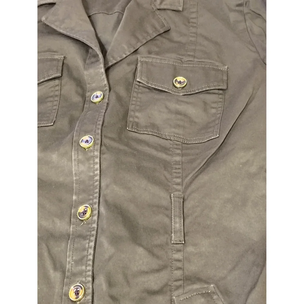 Banana Republic Olive Green Utility Button Front Long Sleeve Dress Size 2‎
